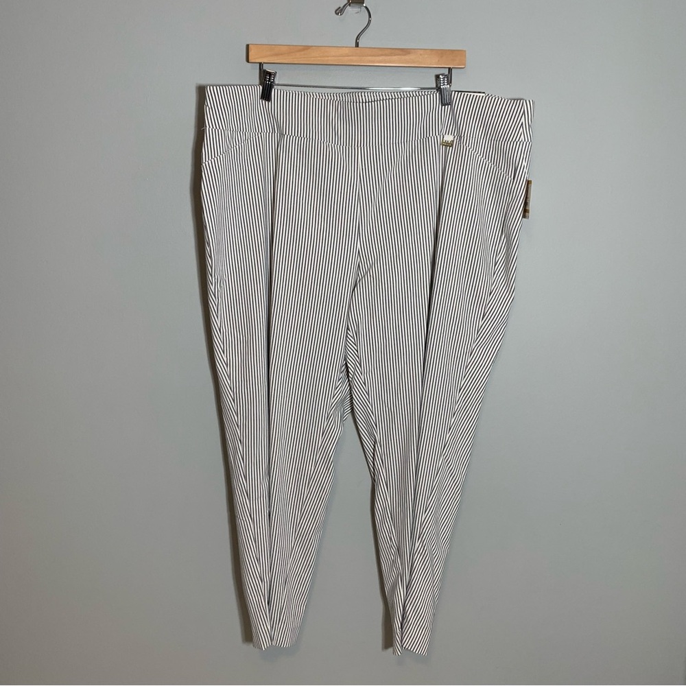 NEW Anne Klein Slim Ankle Pants Women 3X Black White‎ Striped Pull On Stretch
